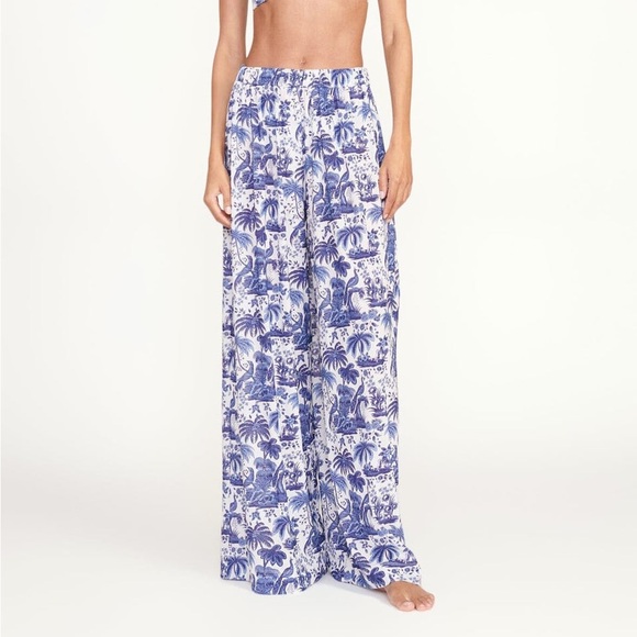 STAUD Pants - STAUD Blue and White Wide-Leg Printed Pants